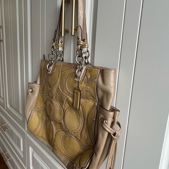 Coach Taupe and Yellow Patent Signature Tote - Picture 7 of 12